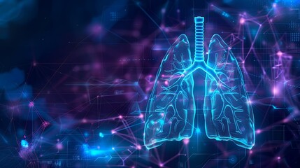 futuristic medical research or lungs health care with diagnosis and vitals biometrics for clinical hospital asthma and respiratory cancer and disease tests services as wide banner.