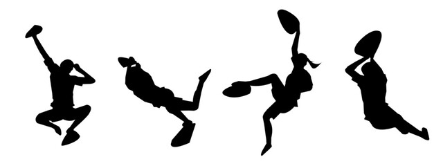 wall climbing, rock climbing, silhouette set. sport, extreme, bouldering. different actions, poses. vector illustration.