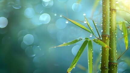 Fototapeta premium Bamboo with water droplets pastel tones flat design