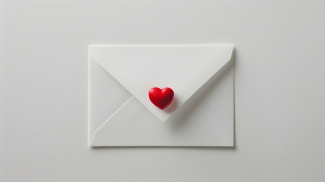 A red heart on an envelope on a white background symbolizing love and romance.