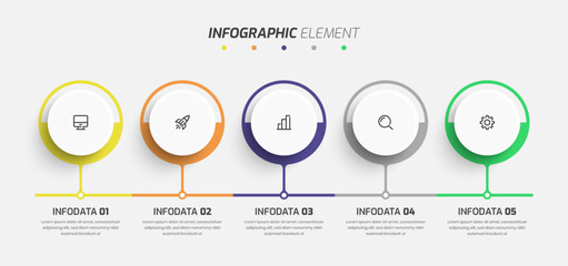Business Infographic Template Abstract Design with Circle Label Icon and 5 Option for Presentation
