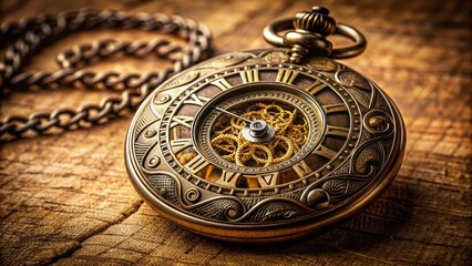 Vintage pocket watch with intricate designs and Roman numerals on face, time, antique, metal, retro, clock, classic