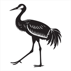Obraz premium Sandhill crane Silhouette, Grus canadensis Bird Clipart, Sandhill Crane walking illustration in black and white