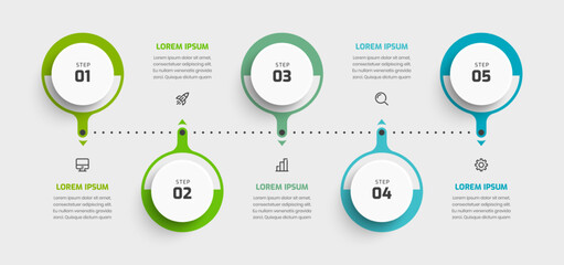 Business Timeline Infographic Presentation with Circle Label 5 Steps and Icon
