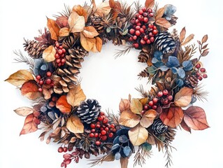 Fototapeta premium Boho Christmas advent wreath made of dried herbs a 809 christmas, wreath, decoration, holiday, tree, xmas, frame, celebration, isolated, season, pine, flower, leaf, winter, garland, ornament, bow, rib