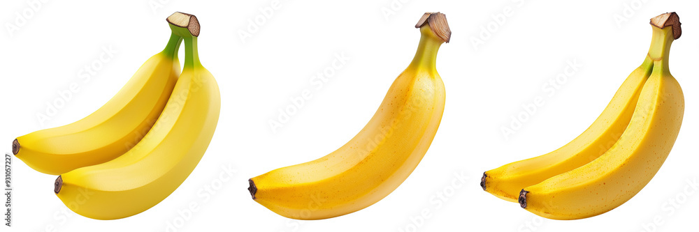 Wall mural Fresh ripe bananas arranged in a row on a white background, symbolizing health and nutrition