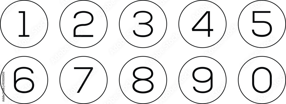 Poster simple numbers icon with circle. from 0 to 9. number button vector illustration.