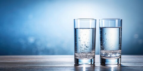 Two clear drinking glasses filled with refreshing water, refreshing, hydration, clear, beverage,pure, liquid, glassware, drink, health