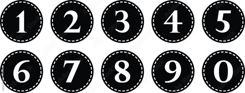Poster simple numbers icon with black circle. from 0 to 9. number button vector illustration.