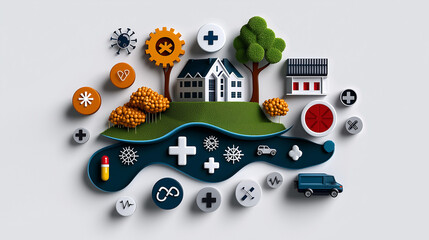 An educational health infographic featuring symbols for prevention and public health, with each icon clearly labeled and color-coded for easy understanding