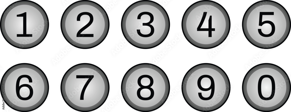 Aufkleber numbers icon with black white gradient circle. from 0 to 9. number button vector illustration.