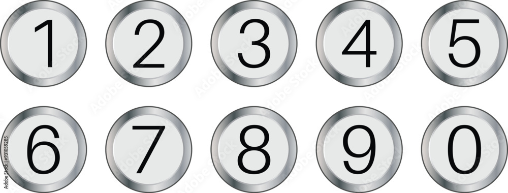 Poster black numbers icon with silver gradient circle. from 0 to 9. number symbol vector illustration.