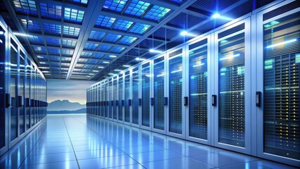 Modern interior of server room in datacenter with cloud computing technology, server room, datacenter