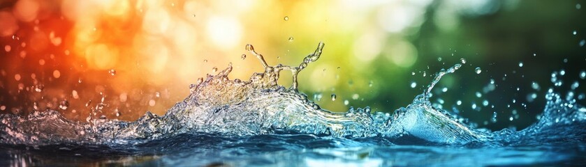Vibrant splash of water with colorful background, capturing the essence of nature and movement, perfect for creative projects.