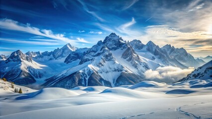 Snow-covered peaks in a serene winter mountain landscape, winter, mountain, landscape, snow, peaks, cold, tranquil, scenic