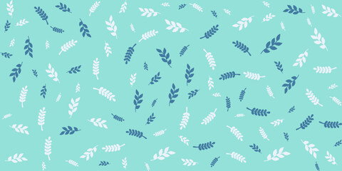 Seamless  pattern of green and blue leaves on a light green background. botanical illustrations, and minimalist decor.