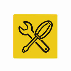 Wrench and screwdriver pictogram on yellow backdrop isolated on white background, Crossed hand-tools icon Illustration vector