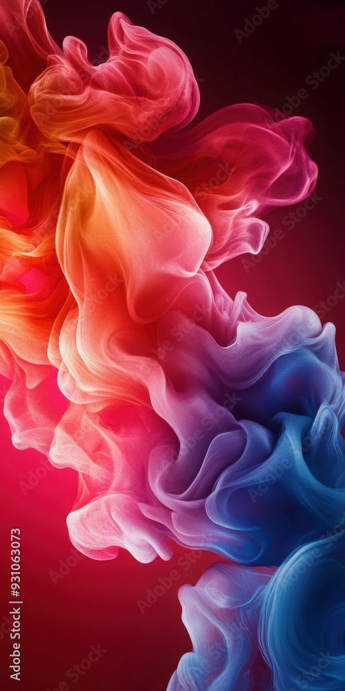 Poster vibrant abstract smoke in red and blue hues, creating a mesmerizing visual effect with flowing patte