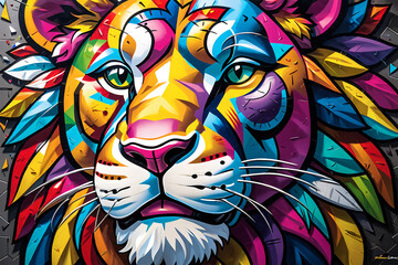a painting of an lion on a colorful background, generative ai