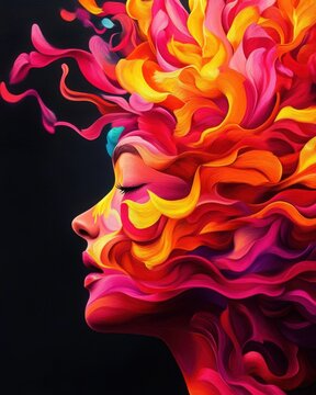 Vibrant abstract art depicting the fusion of color and emotion in a profile silhouette, celebrating creativity and imagination.