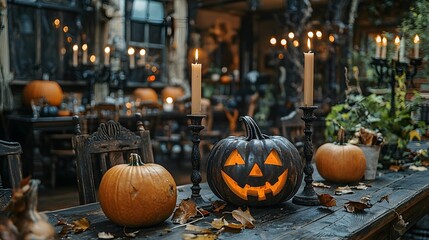 Obraz premium Halloween Pumpkin With Candlelight.