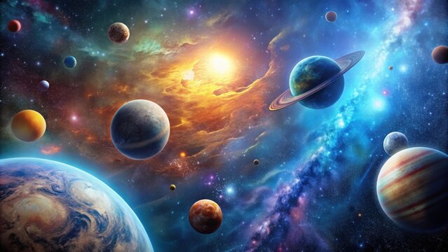 Intergalactic adventure with alien planets and cosmic phenomena, space, outer space, planets, alien world