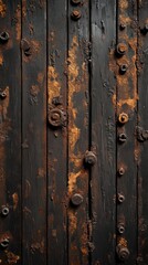 Fototapeta premium A close-up of a rustic, weathered door showcasing rich textures of wood and rusted elements.