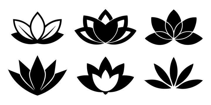 Set of silhouettes lotus flower icon logo design vector illustration