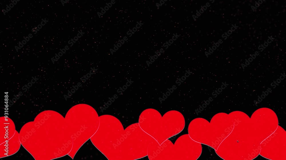 Poster seamless loop red hearts motion on black copy space background.