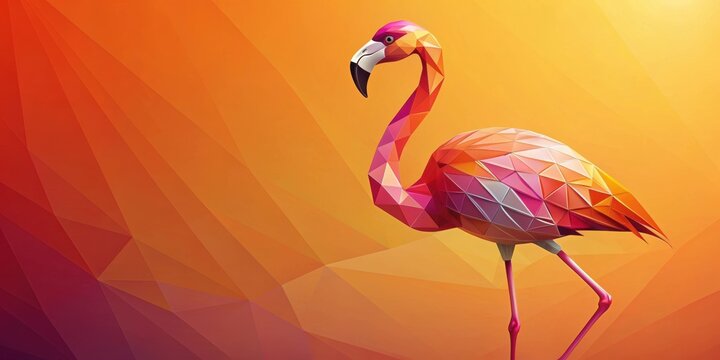 Vivid flamingo polygonal in vibrant pink and orange tones, flamingo, polygonal, geometric,modern, artistic, bird, nature