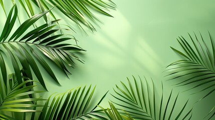 Obraz premium Tropical Palm Leaves on Green Background
