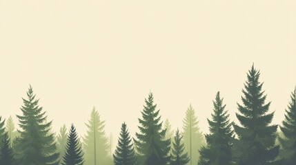 Obraz premium Clean, minimalist image of a forest landscape, with simple trees and greenery, set against a plain backdrop.