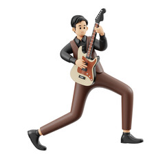 3D Character Male Musician Playing Electric Guitar