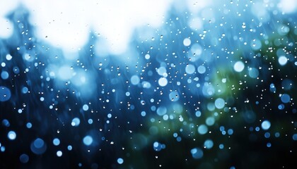 Obraz premium Soft rain creates a dreamy atmosphere with glistening droplets and blurred green background, evoking calm and tranquility.