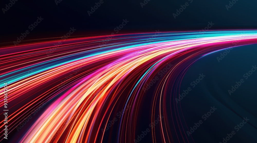 Poster vibrant light trails create a mesmerizing effect on a dark background, conveying speed and motion in