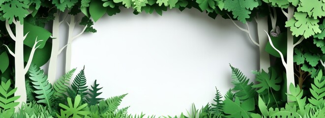Banner of Forest Preservation and Reforestation with empty copyspace. Lush forests with intricate trees, highlighting the importance of protecting and restoring forest ecosystem