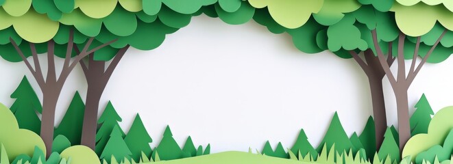 Banner of Forest Preservation and Reforestation with empty copyspace. Lush forests with intricate trees, highlighting the importance of protecting and restoring forest ecosystem