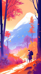 Fototapeta premium Senior man hiking in autumn