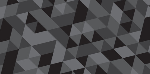Abstract geometric black and gray background seamless mosaic and low polygon triangle texture wallpaper. Triangle shape retro wall grid pattern geometric ornament tile vector square element.