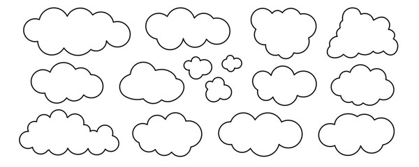 Simple black doodle line clouds set