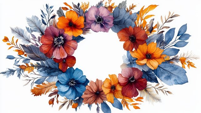 Boho rainbow wreath clipart featuring colorful flo 549 flower, flowers, floral, nature, summer, bouquet, vector, pattern, frame, illustration, decoration, spring, plant, pink, design, orange, blossom,