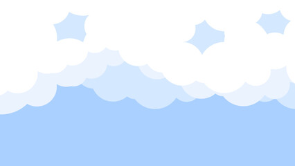 White Cloud Border on blue background. Cloudscape frame. Sky wallpaper for Baby shower 