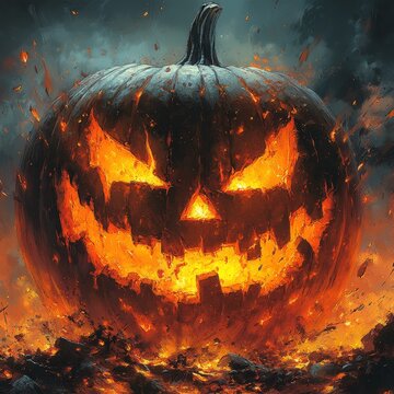 Capture a menacing jackolantern in a tilted angle  473 halloween, pumpkin, autumn, orange, holiday, lantern, scary, face, dark, horror, october, jack, spooky, evil, jack-o-lantern, black, light, veget