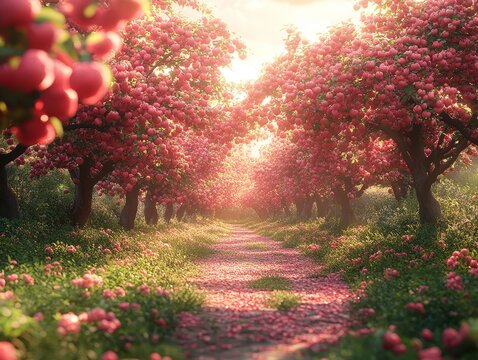 Cherry orchard in full bloom branches heavy with c 447 tree, autumn, nature, park, landscape, fall, grass, garden, leaves, spring, trees, forest, leaf, red, blossom, season, branch, sky, flower, plant