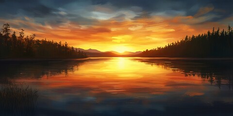 Obraz premium sunset over lake