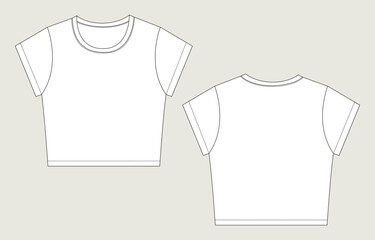 T shirt tops blouse technical drawing fashion flat sketch vector illustration template for ladies