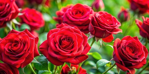 Close up of vibrant red roses in bloom, roses, flowers, garden, botanical, petals, beautiful, nature, romantic, Valentine's Day