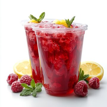 Clear plastic cup filled with raspberry lemonade i 416 fruit, strawberry, food, drink, glass, dessert, fresh, smoothie, cocktail, yogurt, sweet, milkshake, juice, raspberry, berry, red, healthy, white