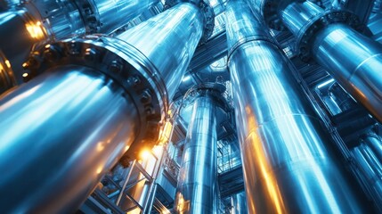 Abstract view of a chemical distillation column, part of an industrial refining process.