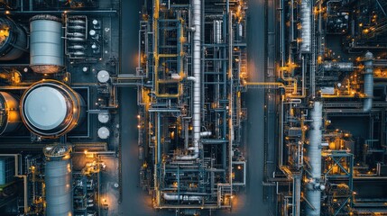 Aerial shot of a large industrial plant with multiple production lines and storage facilities.